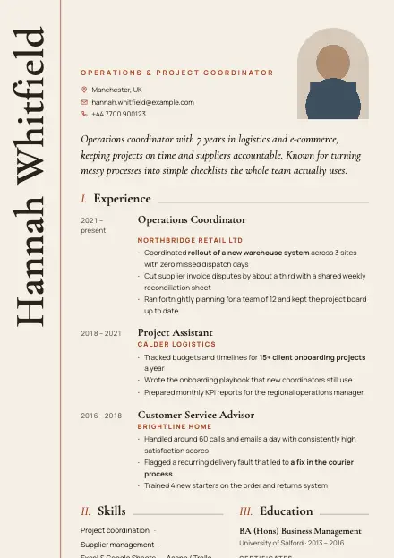 Atelier CV template preview with a sample CV