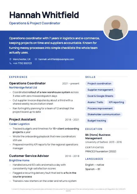 Band CV template preview with a sample CV