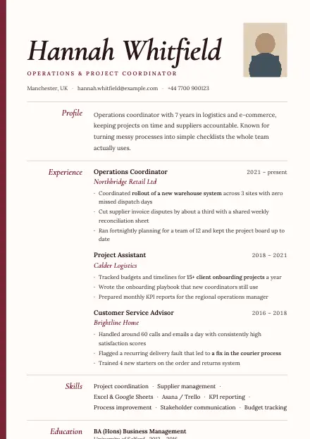 Bordeaux CV template preview