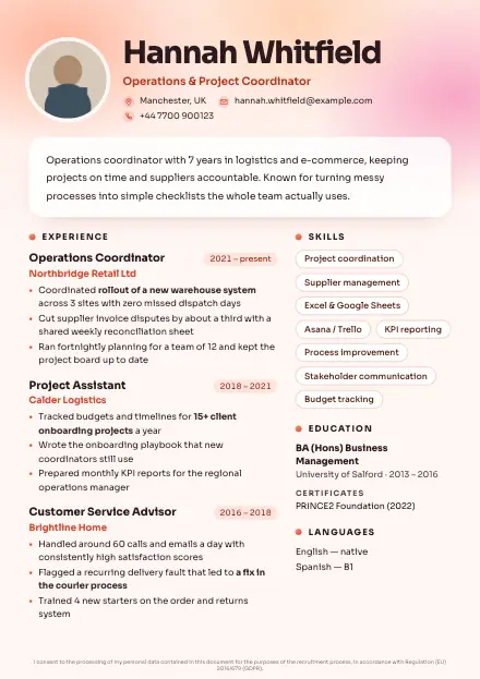 Coral CV template preview