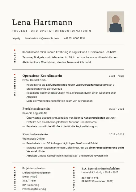 Vorschau der Lebenslauf-Vorlage Clean mit Beispielinhalt
