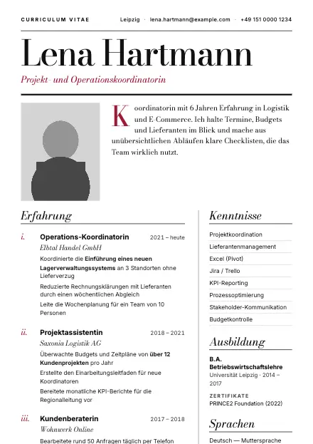 Vorschau der Lebenslauf-Vorlage Editorial