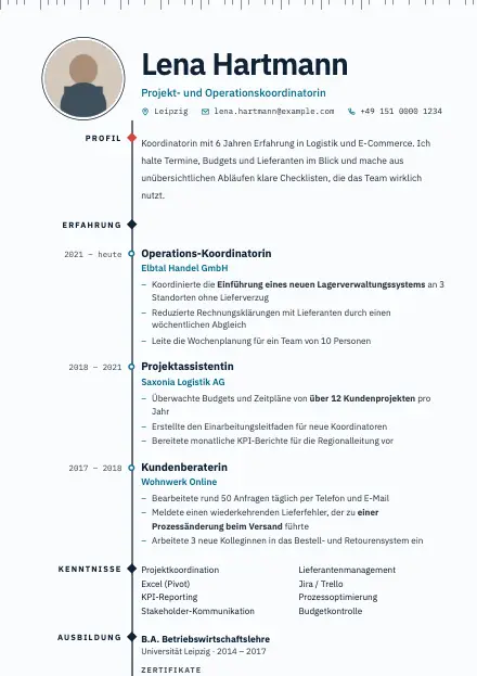 Vorschau der Lebenslauf-Vorlage Harbor mit Beispielinhalt