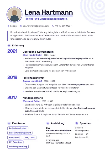 Vorschau der Lebenslauf-Vorlage Indigo