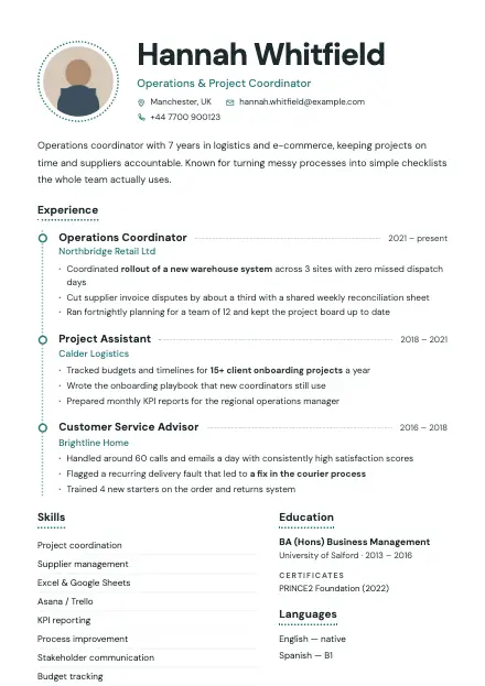 Dotline CV template preview
