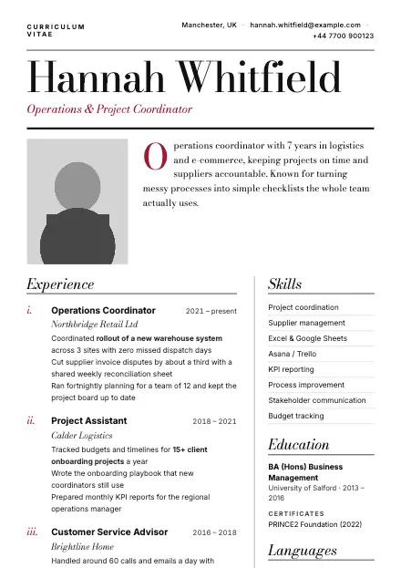 Editorial CV template preview