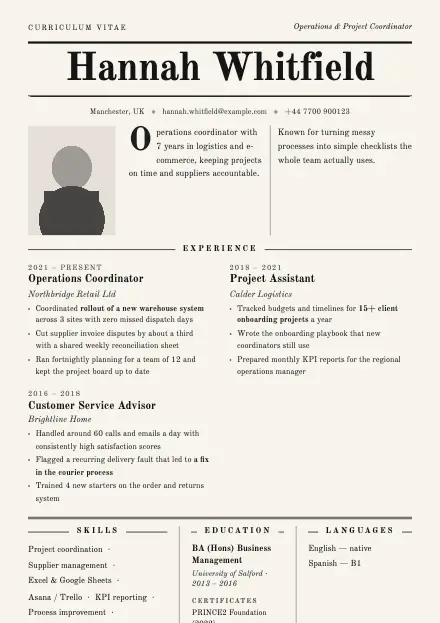 Gazette CV template preview