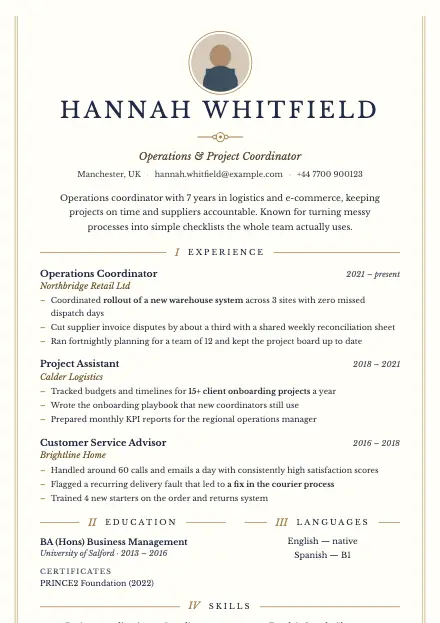 Ivy CV template preview