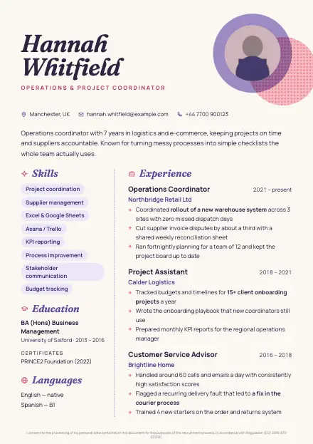 Lavender CV template preview