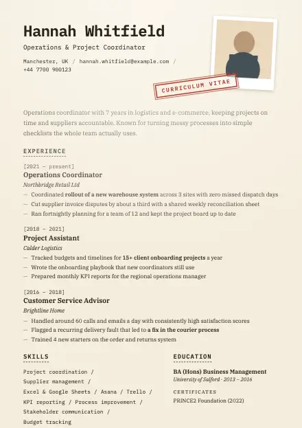 Paper CV template preview
