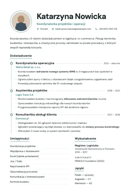 Podgląd wzoru CV Dotline