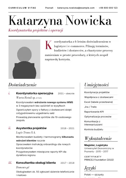 Podgląd wzoru CV Editorial