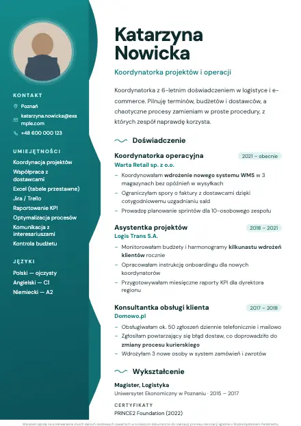 Podgląd wzoru CV Lagoon z przykładowym CV