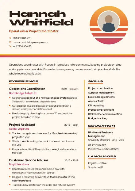 Sunset CV template preview